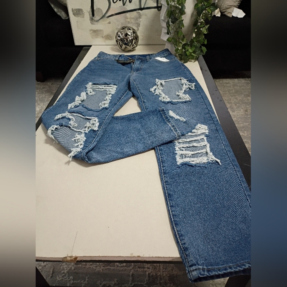 SHEIN Blue Distressed Relaxed Men Jeans